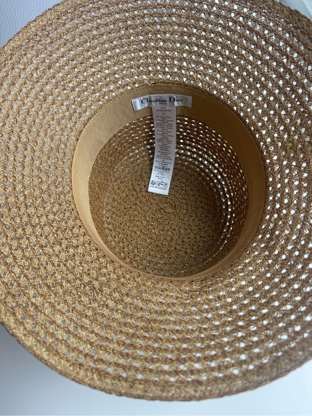 Dior Tan Straw Bucket Hat with Black Logo Band - Picture 2 of 10